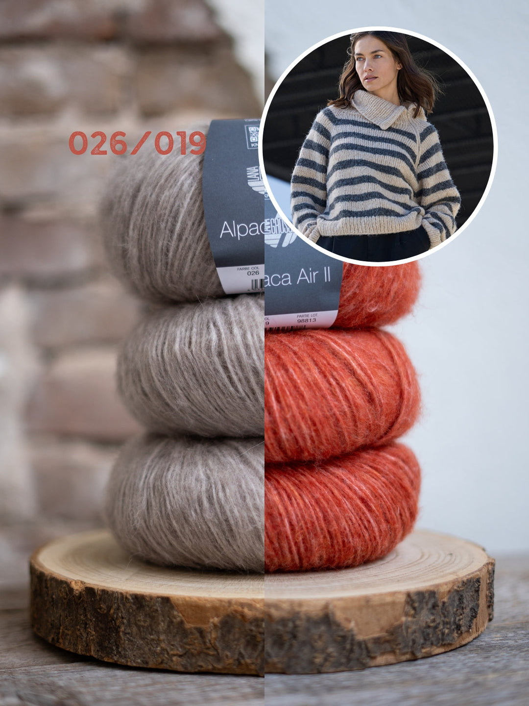 Strickpaket Alpaca Air II Top-down-Gestreifter Rollkragenpullover mit Reißverschluss