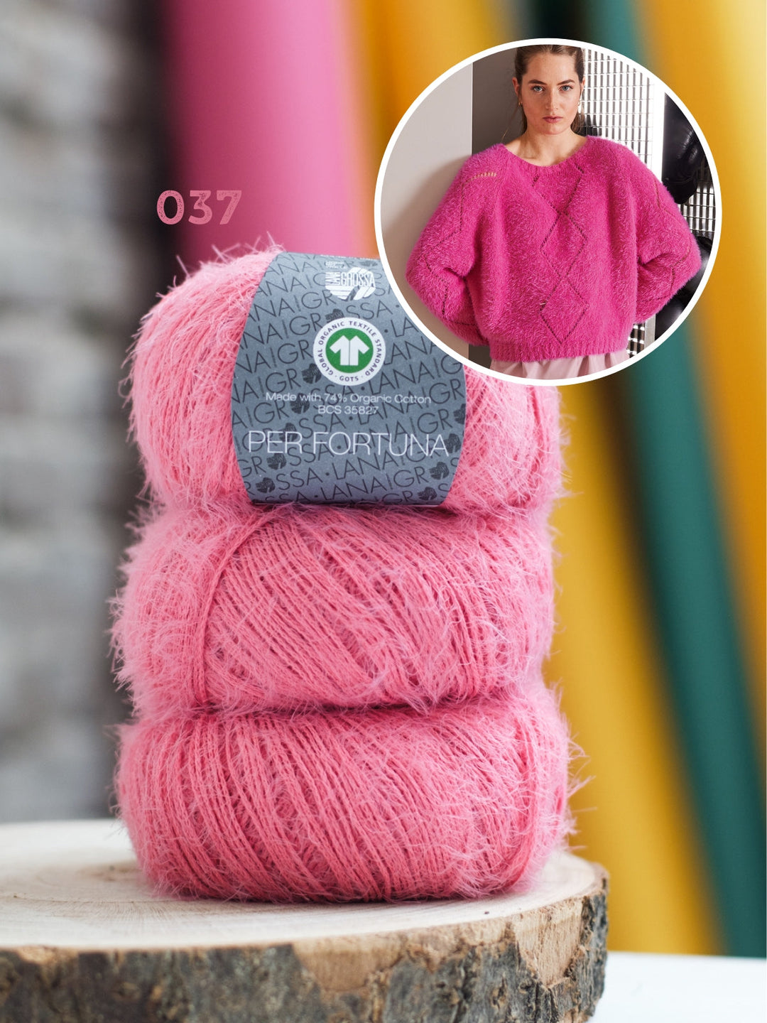 Strickpaket Per Fortuna Pullover im Rautenmuster