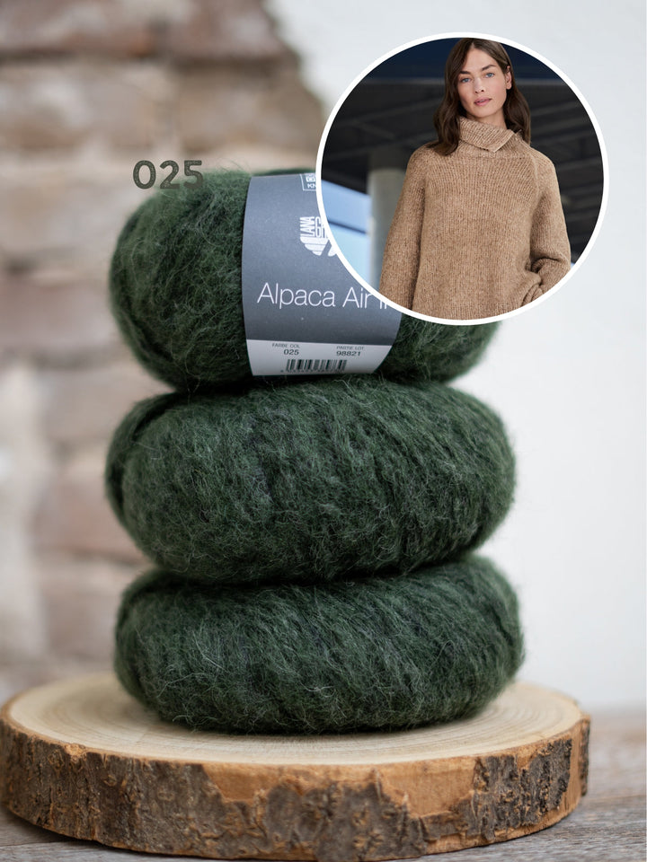 Strickpaket Alpaca Air II Top-down-Rollkragenpullover mit Reißverschluss