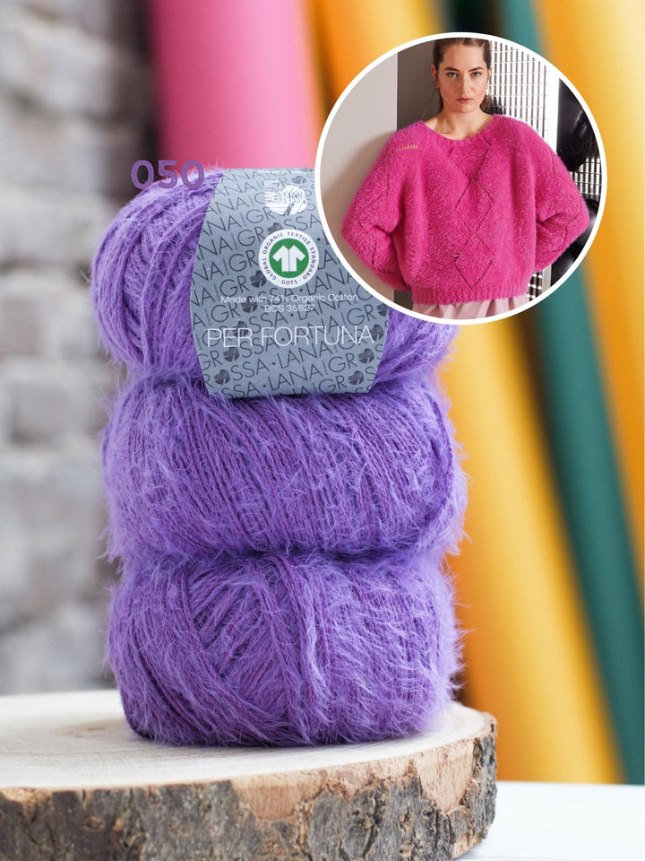 Strickpaket Per Fortuna Pullover im Rautenmuster