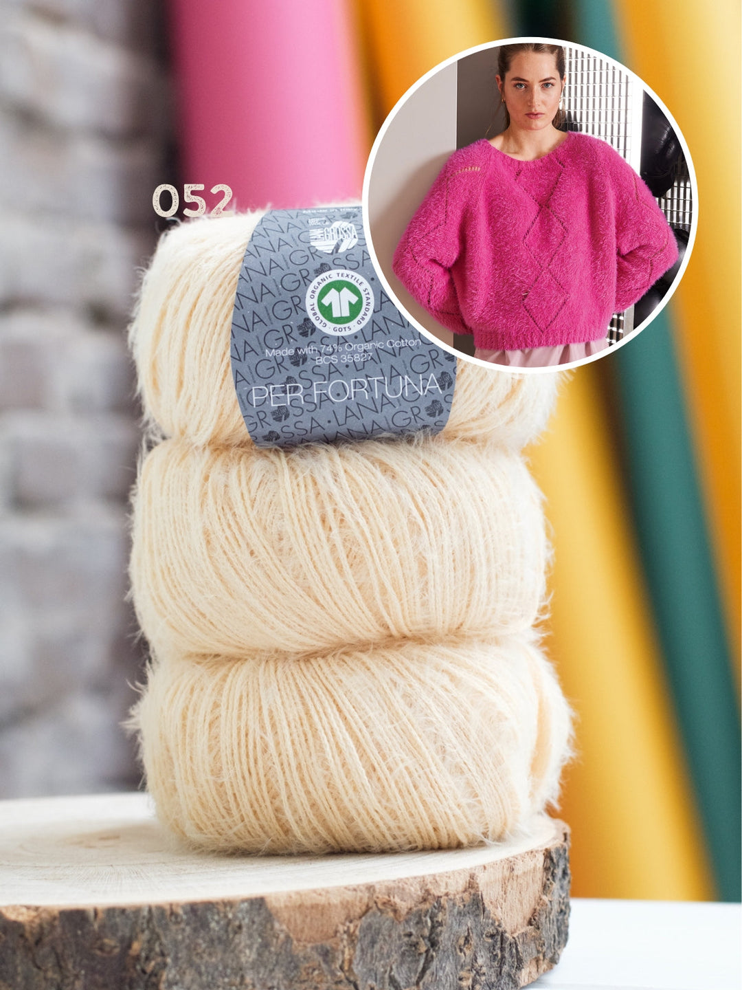 Strickpaket Per Fortuna Pullover im Rautenmuster