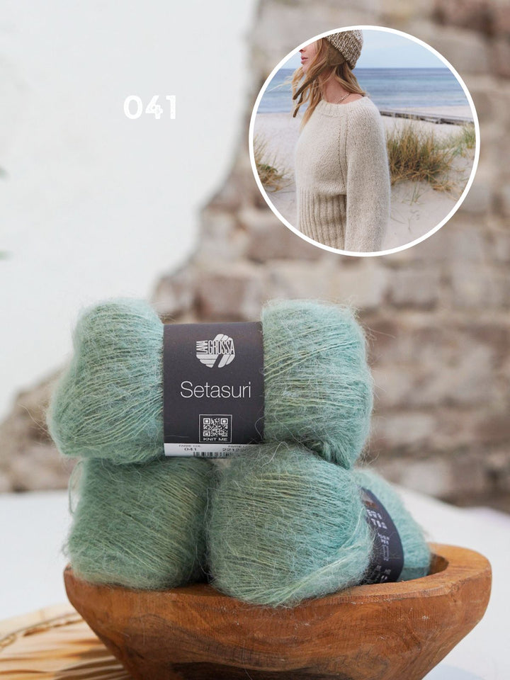 Strickpaket Setasuri Top-Down Rippenraglanpullover