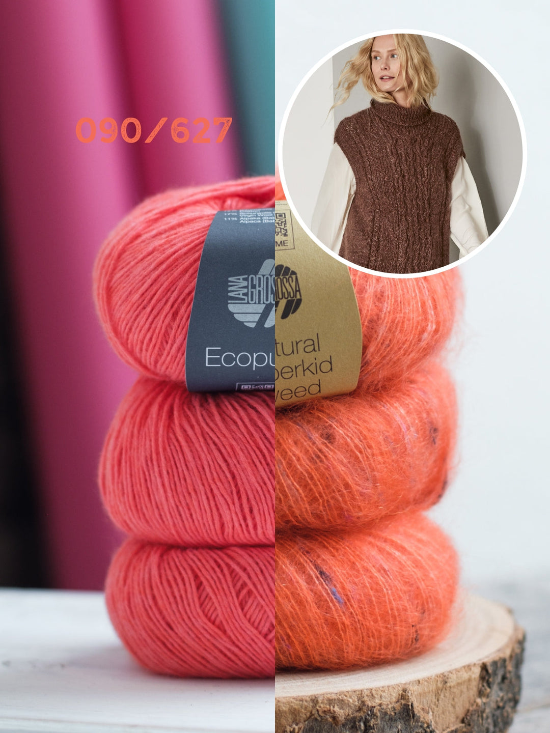 Strickpaket Ecopuno Natural Superkid Tweed Pullover mit Zöpfen