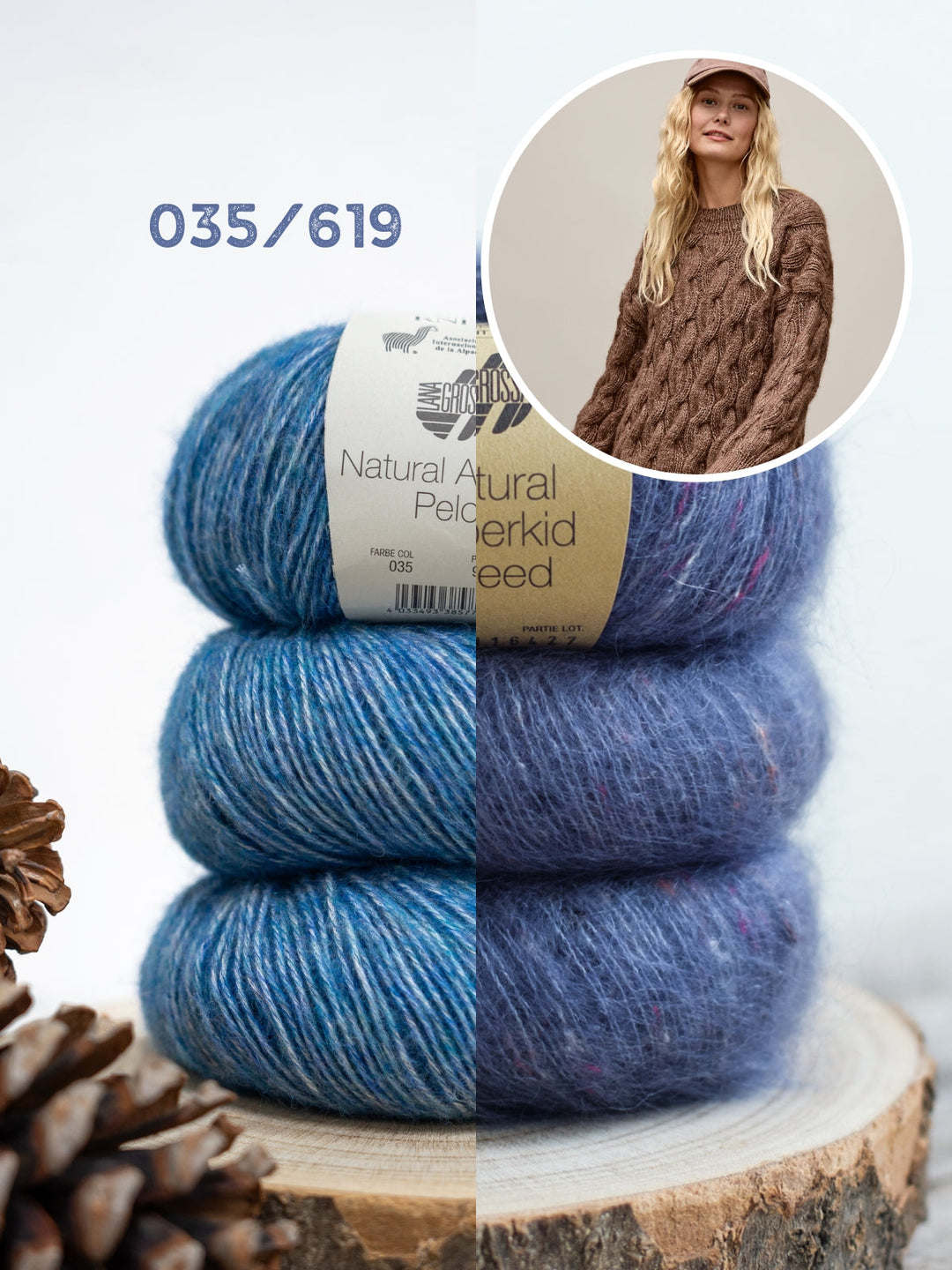 Strickpaket Natural Alpaca Pelo Superkid Tweed Zopfpullover
