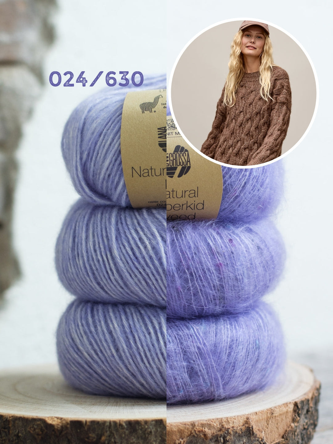 Strickpaket Natural Alpaca Pelo Superkid Tweed Zopfpullover