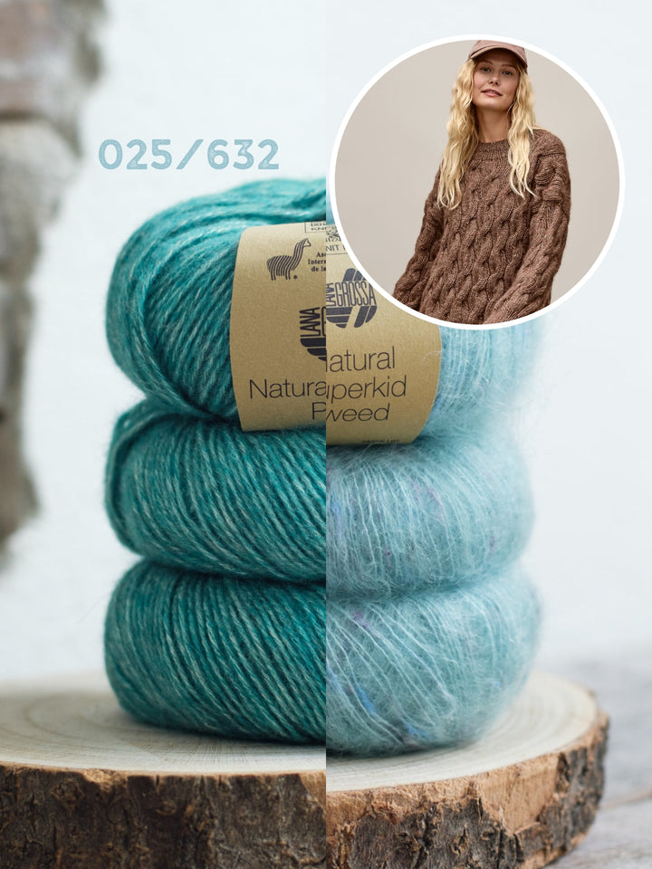 Strickpaket Natural Alpaca Pelo Superkid Tweed Zopfpullover