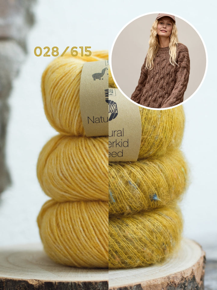 Strickpaket Natural Alpaca Pelo Superkid Tweed Zopfpullover
