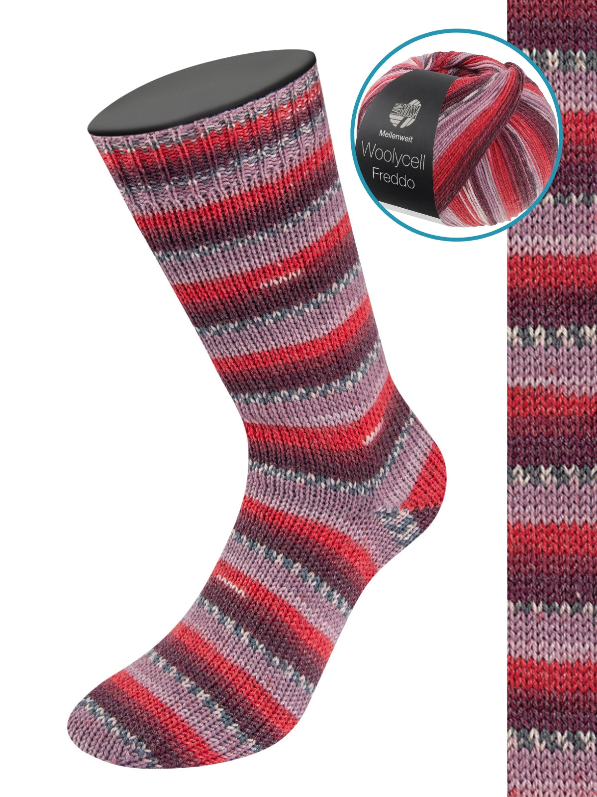 Woolycell Freddo 6042 Schwarzrot/Burgund/Dunkelrot/Mauve/Antik-violett/Dunkel-/Silbergrau