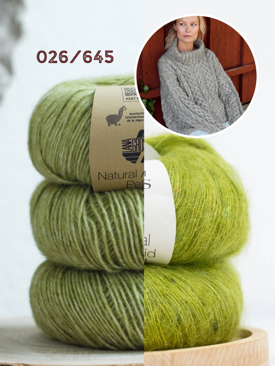 Strickpaket Natural Alpaca Pelo &amp; Natural Superkid Tweed Rollkragenpullover