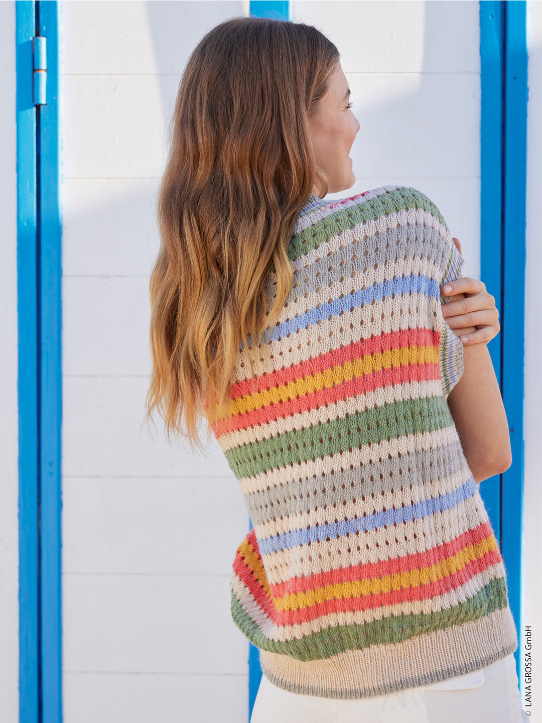 Strickpaket Ecopuno Gestreifter Pullunder mit Ajourmuster