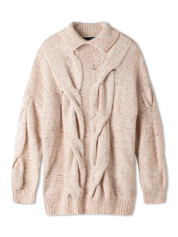 Strickpaket Ecopuno Natural Superkid Tweed Pullunder mit Zöpfen