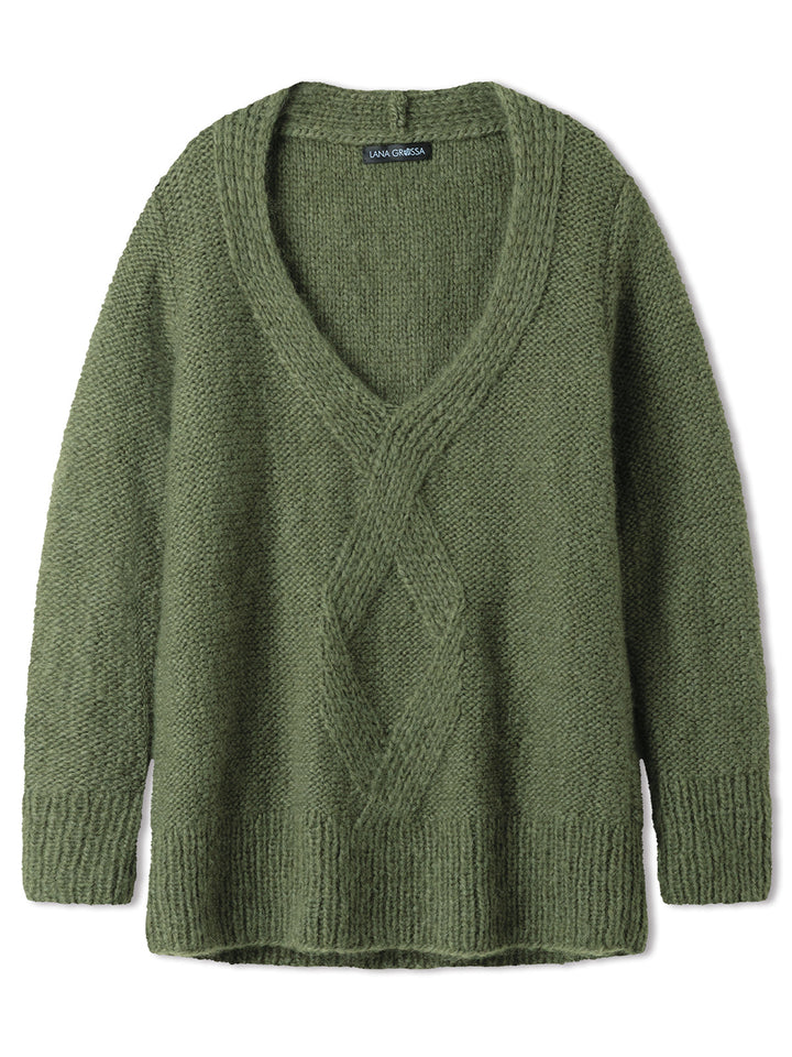 Strickpaket Mohair Di Gio Oversized V-Ausschnitt Pullover
