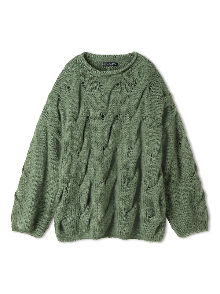 Strickpaket Mohair Di Gio Oversized Zopfpullover