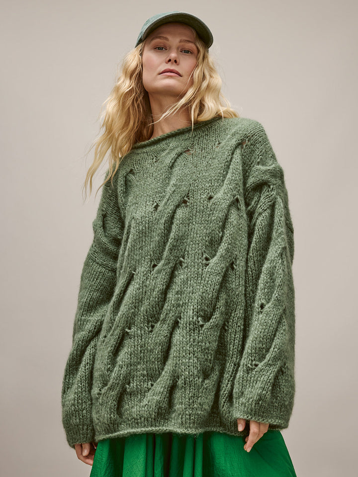 Strickpaket Mohair Di Gio Oversized Zopfpullover