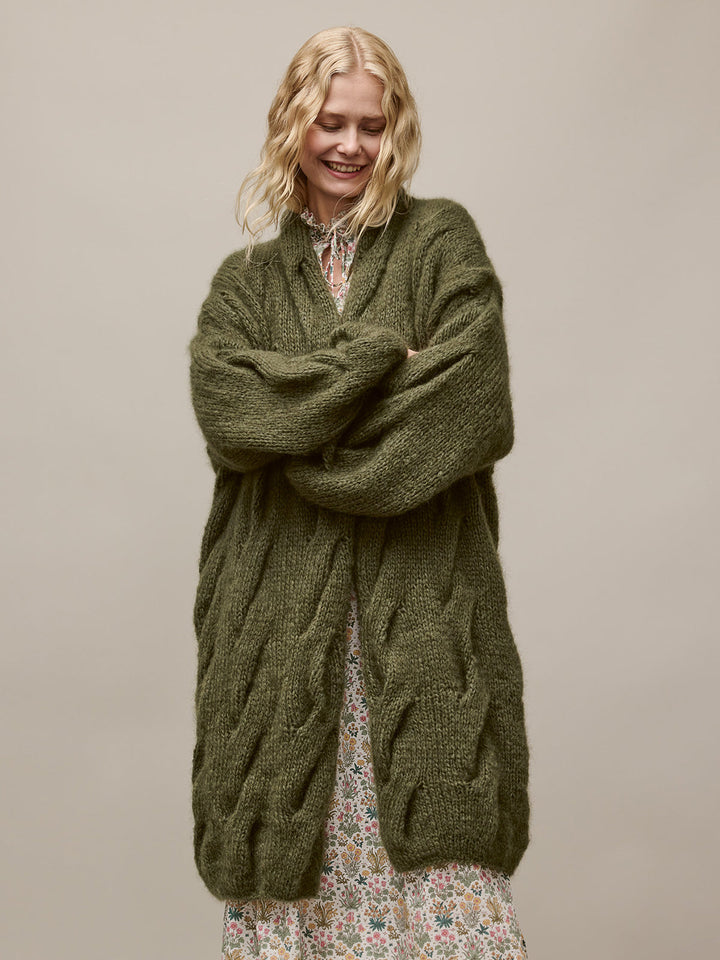 Strickpaket Mohair Di Gio Oversized Cardigan mit Zöpfen