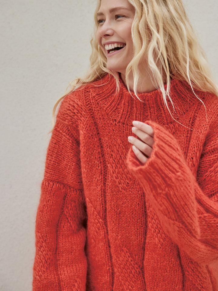 Strickpaket Mohair Di Gio Oversized Pullover mit Zöpfen – top-down