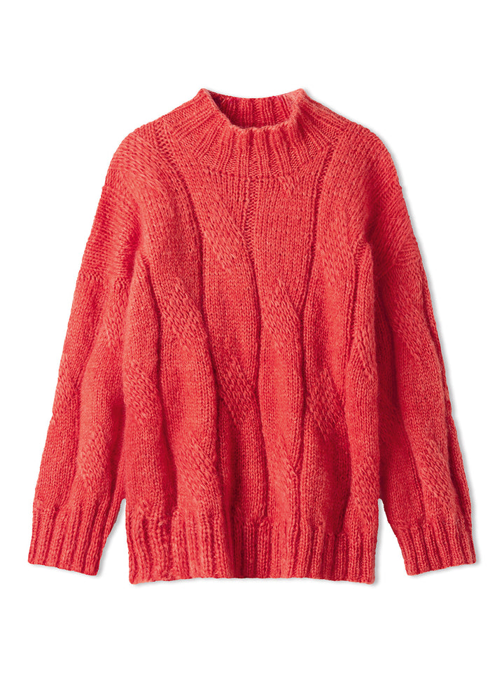 Strickpaket Mohair Di Gio Oversized Pullover mit Zöpfen – top-down