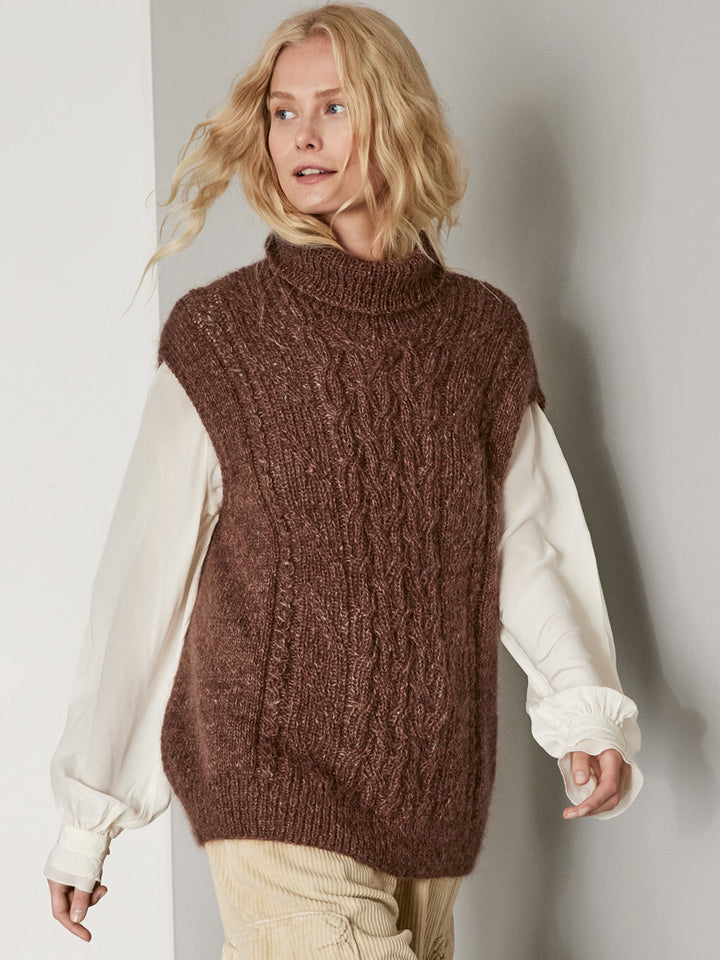 Strickpaket Ecopuno Natural Superkid Tweed Pullover mit Zöpfen