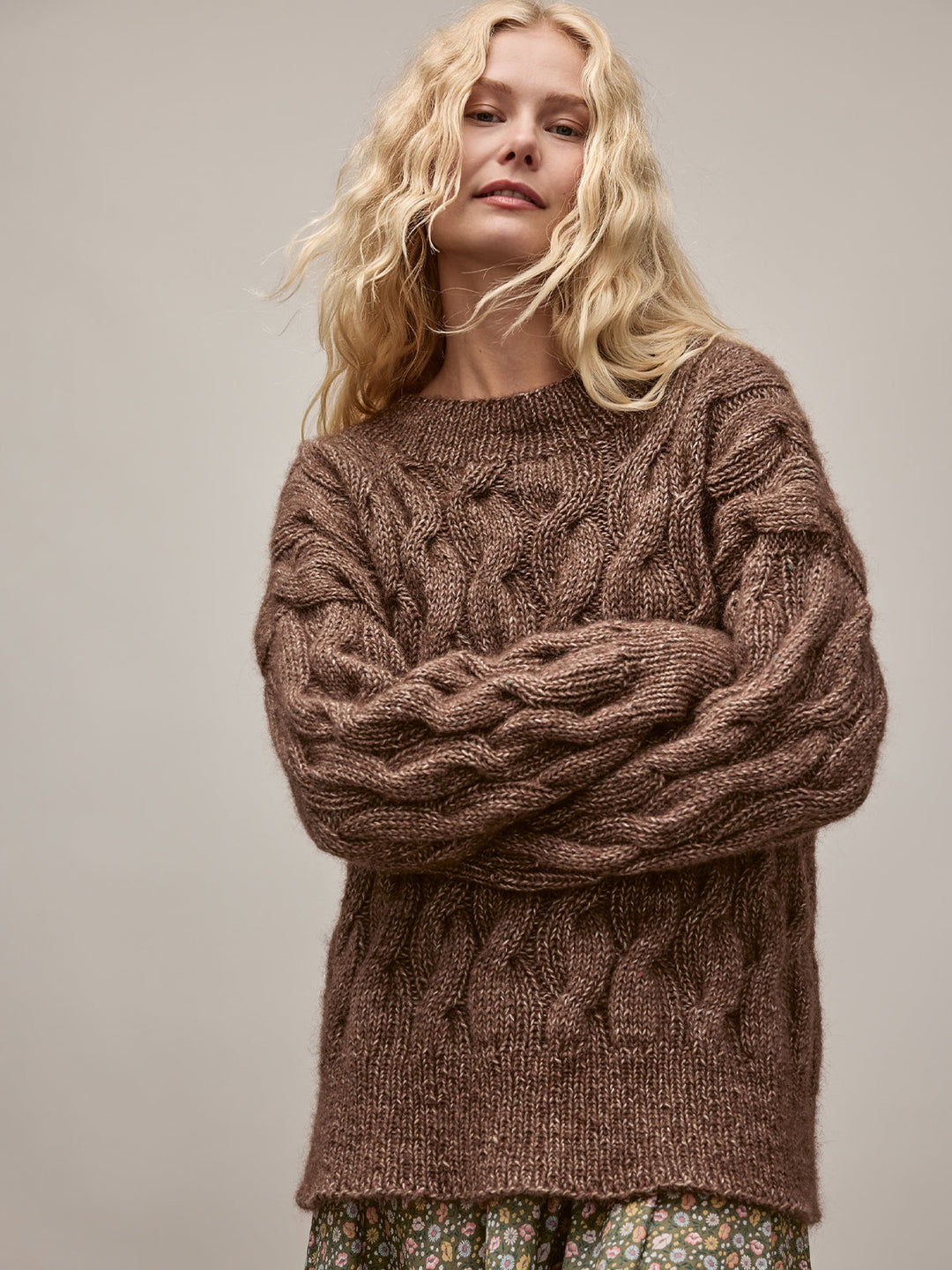 Strickpaket Natural Alpaca Pelo Superkid Tweed Zopfpullover