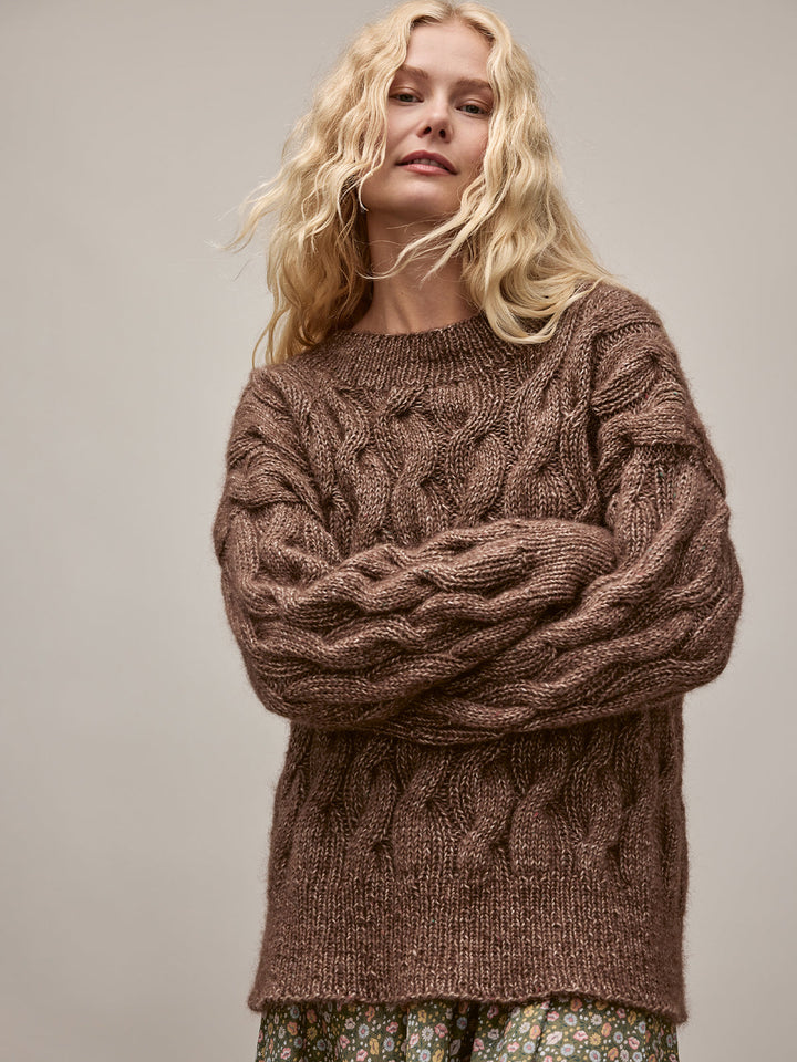 Strickpaket Natural Alpaca Pelo Superkid Tweed Zopfpullover