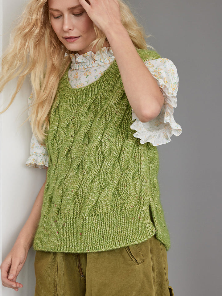 Strickpaket Natural Alpaca Pelo Superkid Tweed Pullunder mit Zöpfen