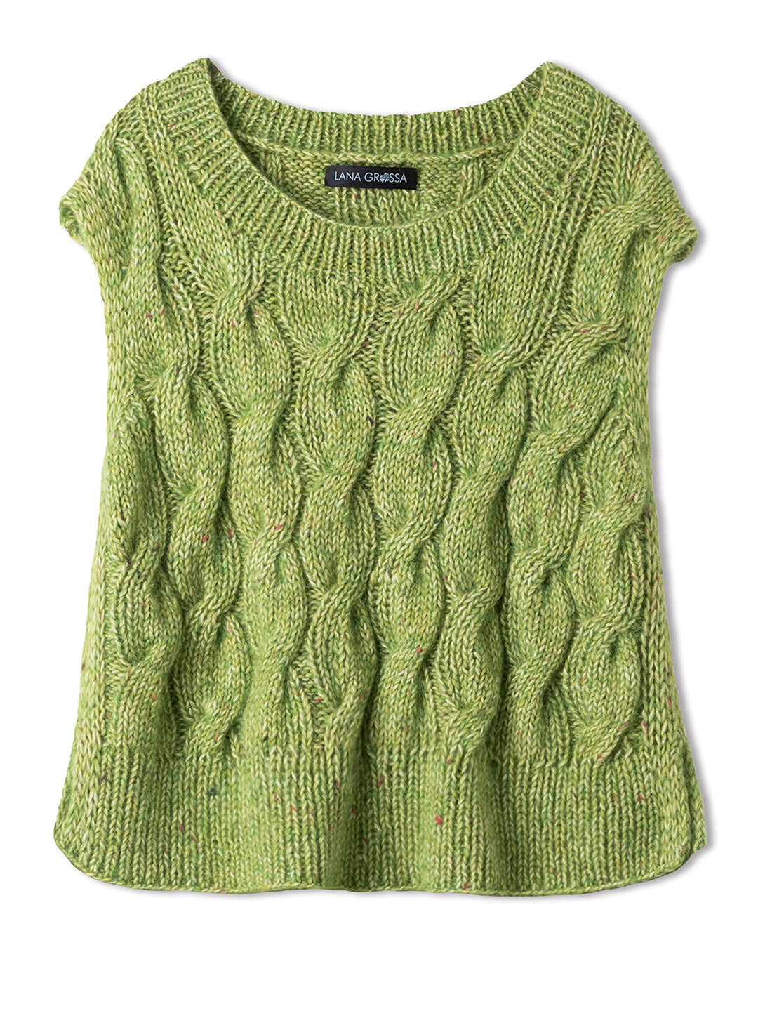 Strickpaket Natural Alpaca Pelo Superkid Tweed Pullunder mit Zöpfen