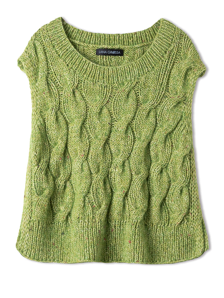 Strickpaket Natural Alpaca Pelo Superkid Tweed Pullunder mit Zöpfen