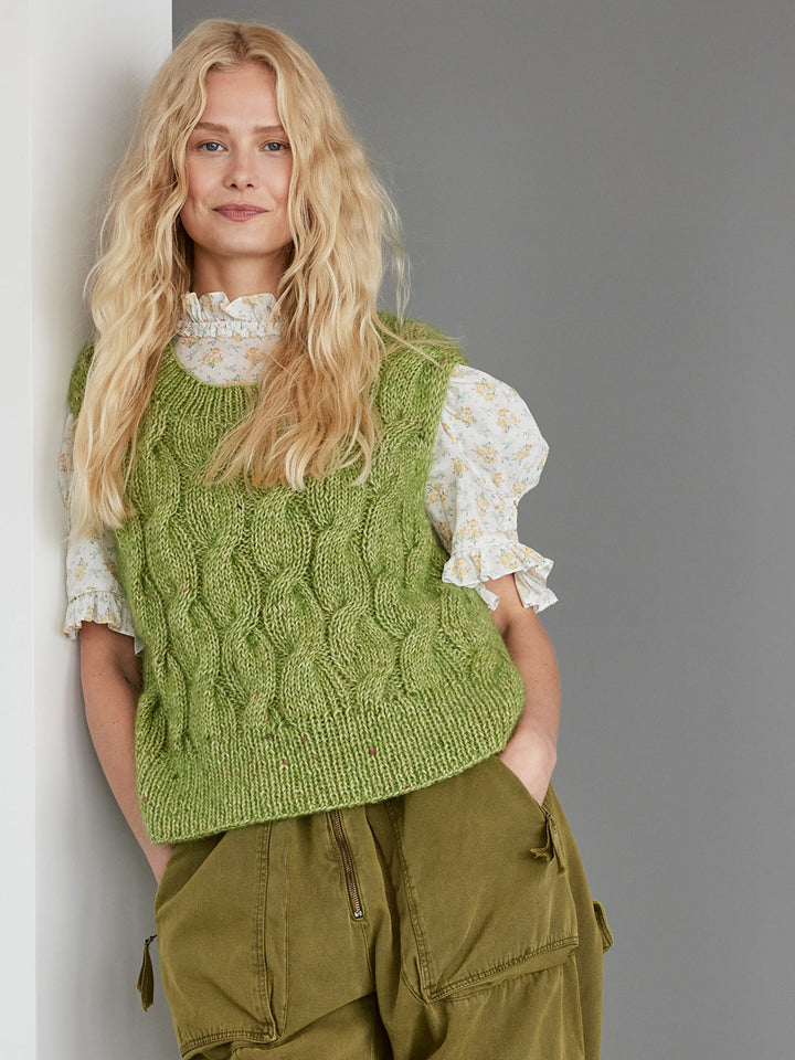 Strickpaket Natural Alpaca Pelo Superkid Tweed Pullunder mit Zöpfen