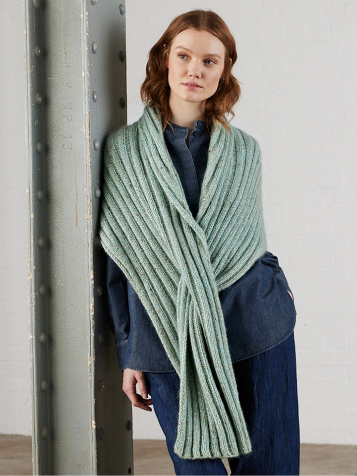 Strickpaket Ecopuno, Brillino &amp; Natural Superkid Tweed Rippenstola mit Schlitz