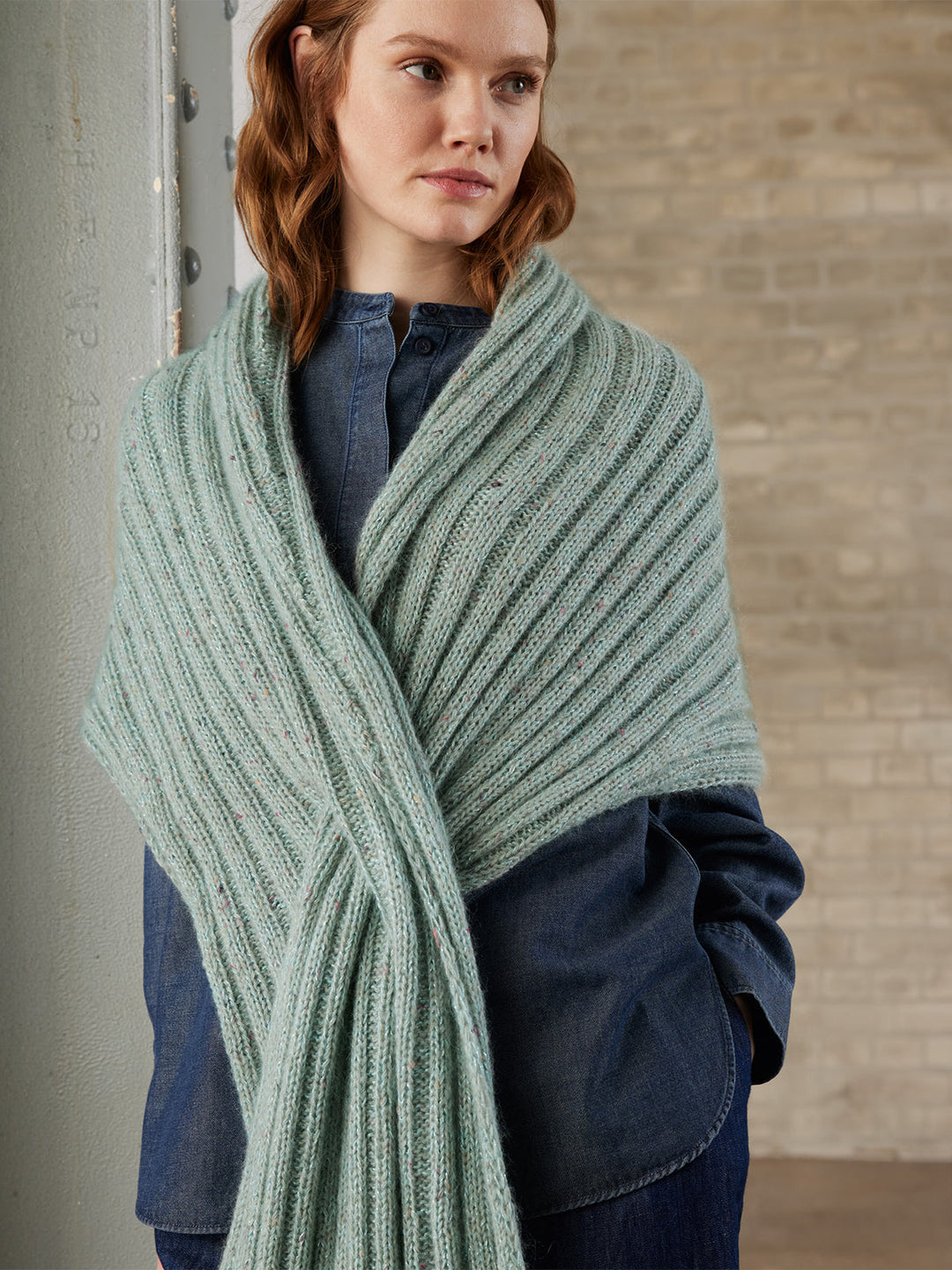 Strickpaket Ecopuno, Brillino &amp; Natural Superkid Tweed Rippenstola mit Schlitz